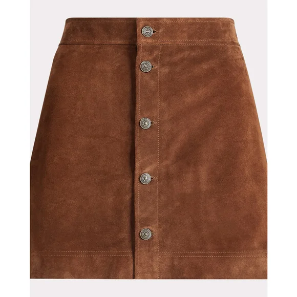 NWT Polo Ralph Lauren Buttoned Suede Mini skirt Brown Suede - Size 2 (XS)